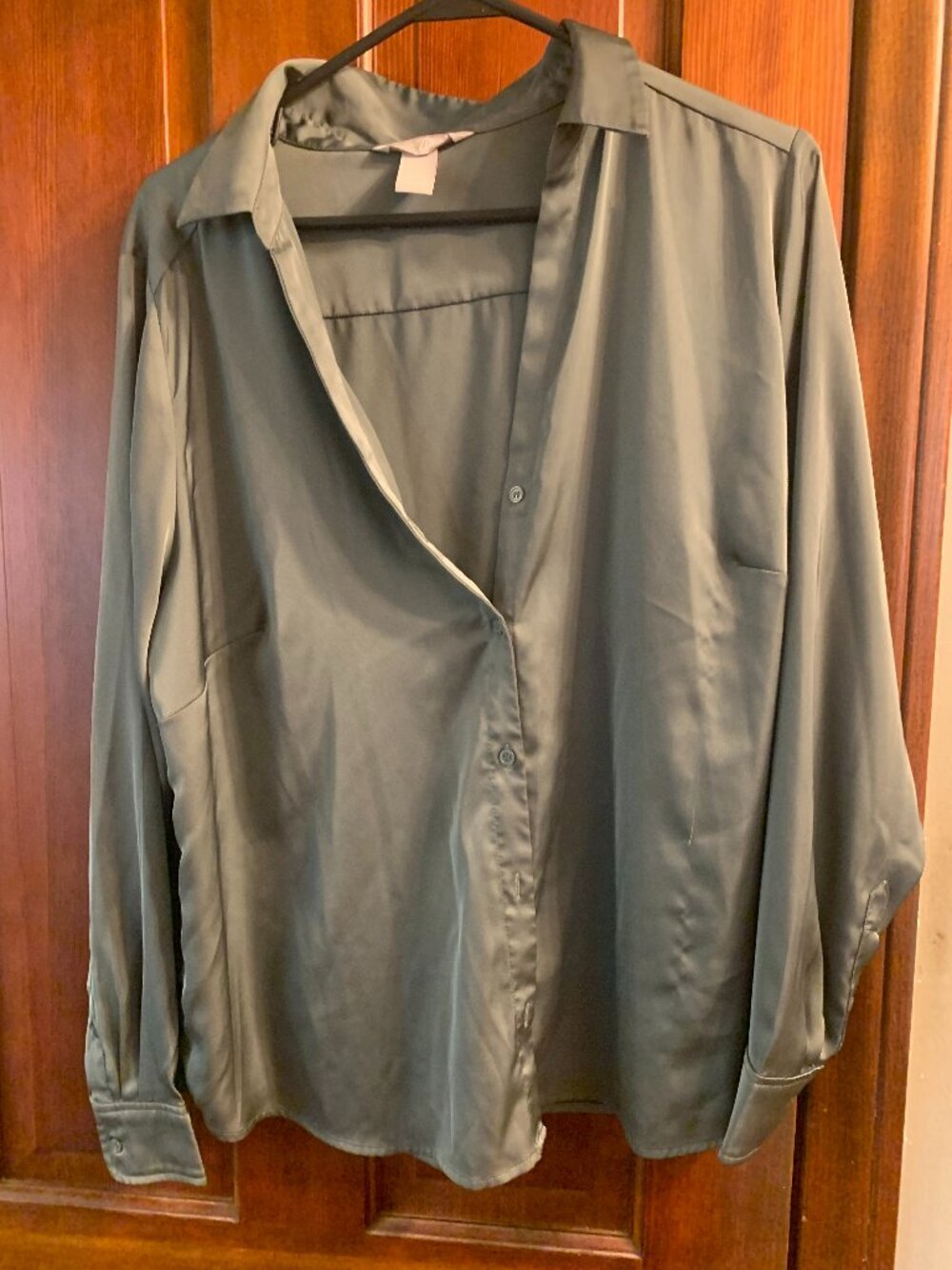 H&M Olive Green Polyester Women XL Long Sleeve Blouse SELLING AS IS